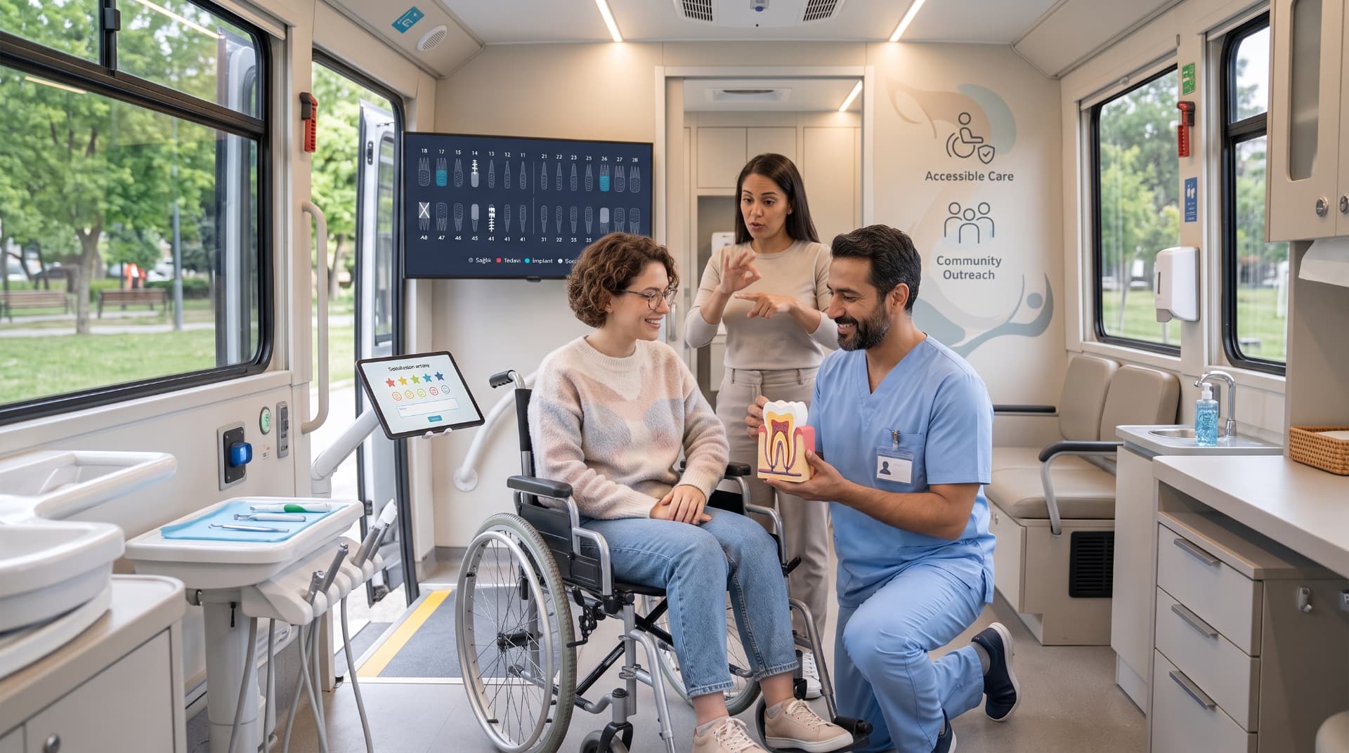Diş kliniğinde erişilebilir hasta iletişimi konusunu anlatan diş kliniği çalışma ortamı