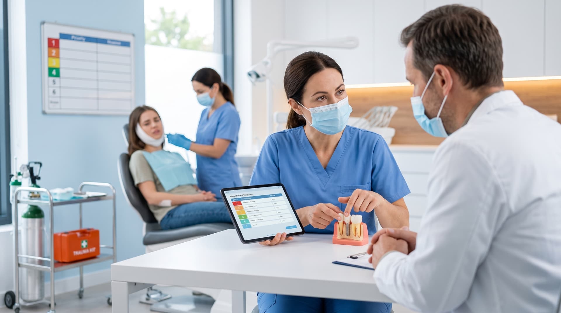 Acil diş vakalarında önceliklendirme nasıl yapılır? konusunu anlatan diş kliniği çalışma ortamı